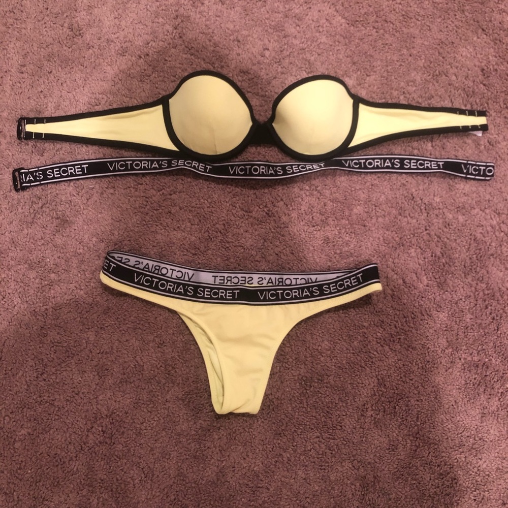 Victoria’s Secret Neon Yellow Black Logo Bikini XS